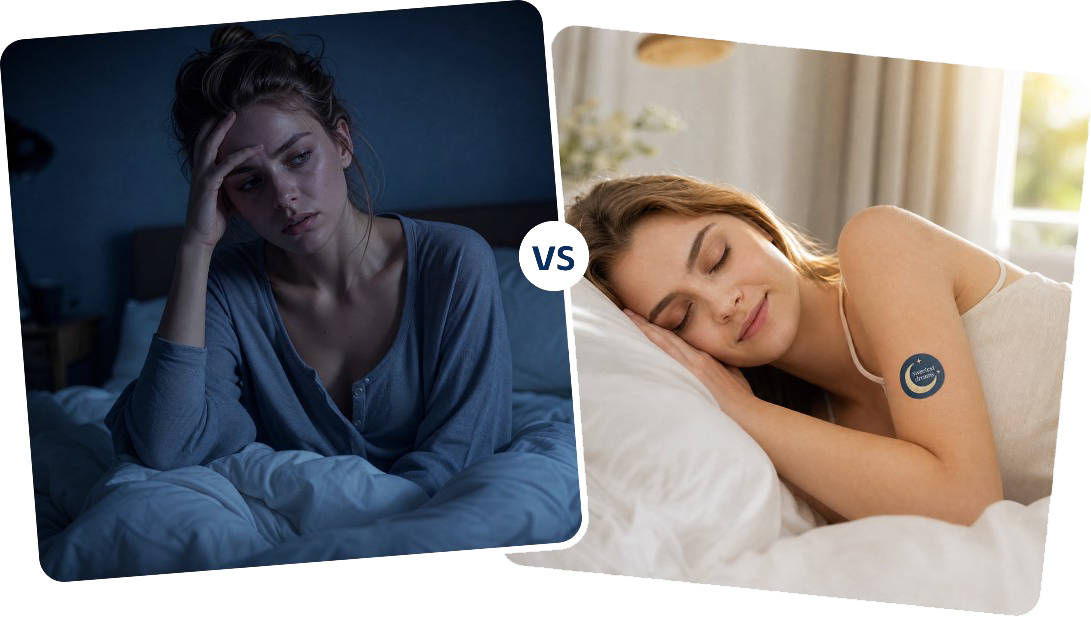 Comparison of a restless night and restful sleep with a Melara patch
